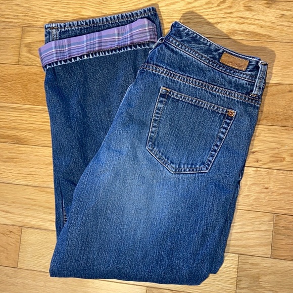 Eddie Bauer Natural Fit High Waist Purple Grey Flannel Plaid Lined Jeans 10P - Picture 15 of 15